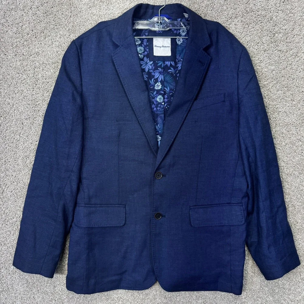 Tommy Bahama Linen Sport Coat Mens M Navy Blue Resort Blazer EUC